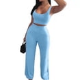 thumbnail image 4 of Tosmy Womens Lounge Sets 2 Piece Sets Female Summer Sleeveless Tops Wide Leg Crop Pants Ladies Solid Color Vacation Travel Outfits Comfy Loungewear, 4 of 4