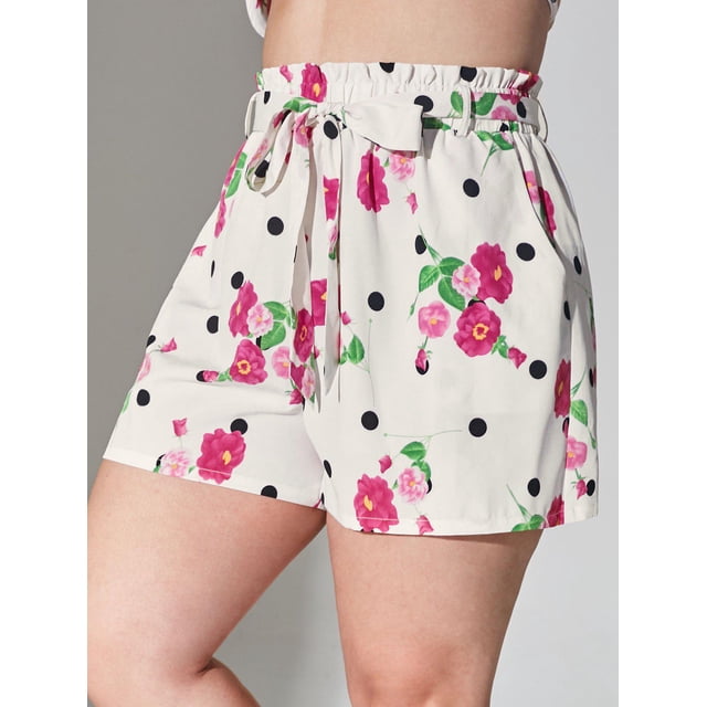 Pantalones cortos de papel de impresión floral de talla grande Rosegal Pantalones cortos de talla grande