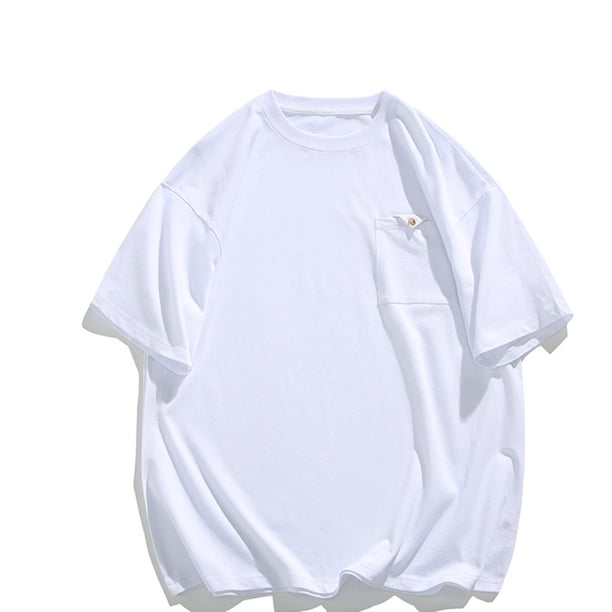 Tops para hombre, blusas y camisas de manga corta con cuello redondo para hombre, blusas casuales de verano de color liso con manga corta y cuello redondo, camisas con bolsillos, abrigo de poliéster p