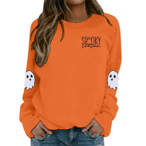 HUITKMM Hoodie Halloween Sweatshirt Women Halloween Graphic Crewneck Tops Casual Sweater