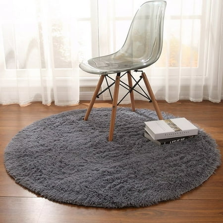 Soft Rugs For Living Room Meigar 5 Sizes Super Soft Fluffy Area Rug Anti-Skid Round Thick Carpet for Living Room Bedroom Decor,Gray ()
