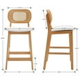 thumbnail image 6 of Guyou Rattan Counter Height Bar Stools Set of 4, Mid-Century Modern Wooden Farmhouse Bar Stools, Faux Leather Upholstered Kitchen Island Barstools for Breakfast Bar Bistro, White, 6 of 10