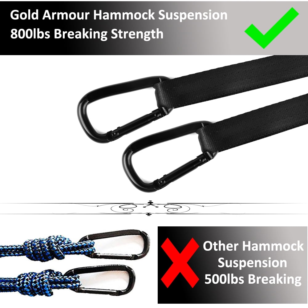 Gold Armour Camping Hammock - Extra Large Double Parachute Hammock Black