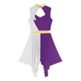 thumbnail image 4 of ZDHoor Womens Color Block Worship Praise Dancewear V Neck Asymmetrical Hem Modern Dance Dress Purple&White XXL, 4 of 5