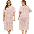 thumbnail image 4 of EFINNY Women's Plus Size Printed Loungewear Home Wear Short Sleeve Nightgown Lace Stitch Nightdress, 4 of 7