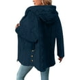 thumbnail image 5 of Women's Mid Length Plush Jacket, Zip Front Hooded Coat with Embossed Pattern, Short Pile Fleece Outerwear, Soft Textured Casual Top, Long Sleeve Everyday Wear Navy XL, 5 of 10