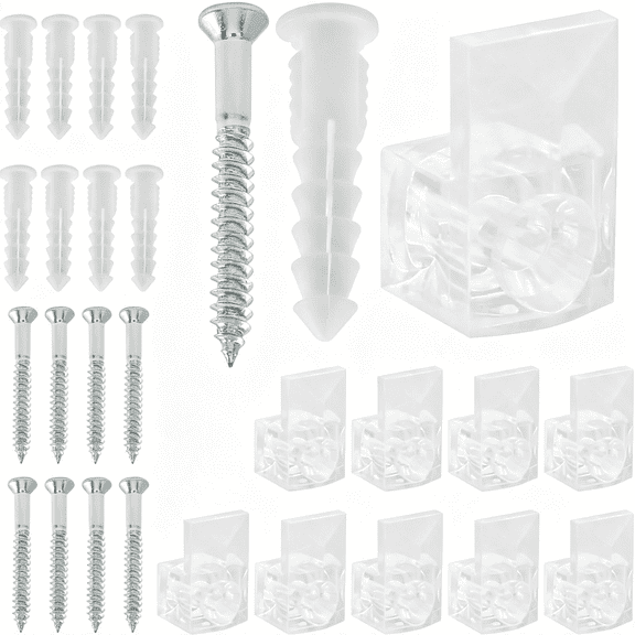 XIBUFE 22Pcs 3/8" Mirror Holder Clips, Crystal Clear Plastic | Mirror Mounting Clip, Glass Retainer Clips Kit, Fixed Mirror Box Door Wall, Mirror Hanging Hardware Frameless
