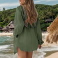 thumbnail image 6 of Women's Summer Long Sleeve Solid Color Blouse Shirt Top with Pocket V Neck Loose Fit Breathable Casual Office Work Shirt | CSEONE,Army Green L, 6 of 9