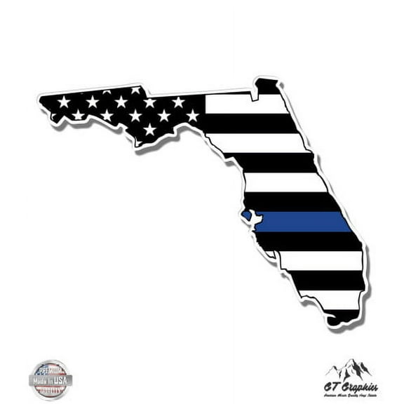 Florida Thin Blue Line Police - 3" Vinyl Sticker - For Car Laptop I-Pad Phone Helmet Hard Hat - Waterproof Decal