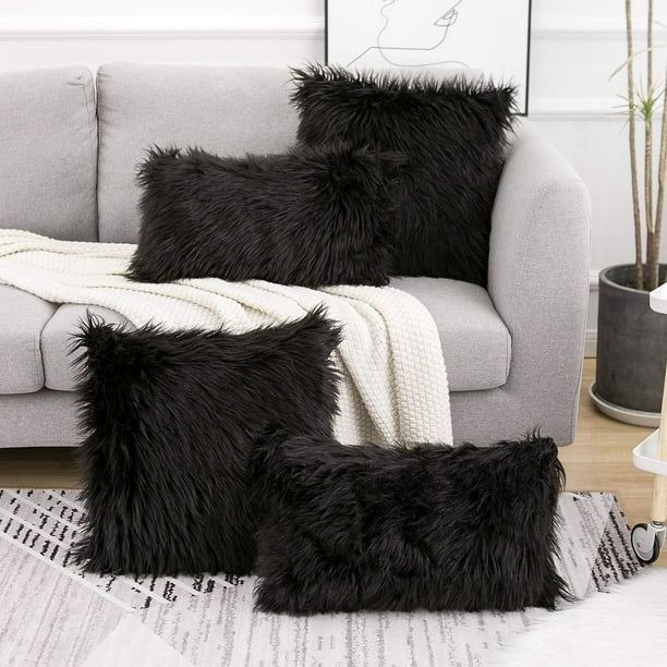 Set of 2 Decorative Pillow Covers New Luxury Series Merino Style Faux Fur Fluffy Throw Pillow Covers Square Fuzzy Cushion Case Walmart