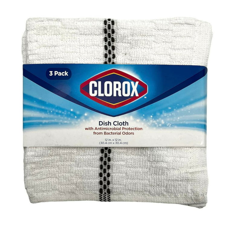 Clorox Dish Cloths 3 Pack White Dark Gray Stripe Anti-Microbial 12X12