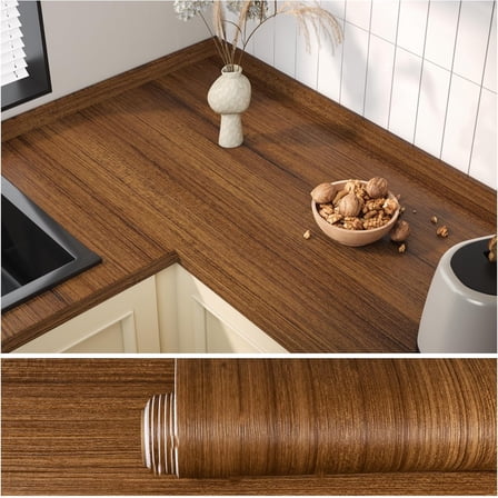 15.7''x118'' Thick Brown Wood Contact Paper Wood Wallpaper Peel and Stick Textured Wood Grain Contact Paper for Countertops Cabinets Table Top Self Adhesive Wood Vinyl Wallpaper for Furniture