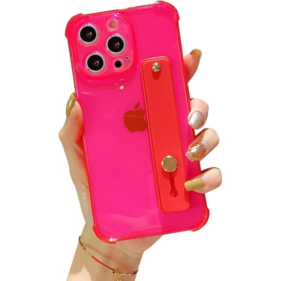 Strap Holder Case for 5.8" iPhone 11 Pro with Kickstand, Clear Soft TPU Protective Shockproof Bumper Rugged Cover, Adjustable Finger Grip Loop for iPhone 11 Pro 5.8 Inch, Neon Magenta