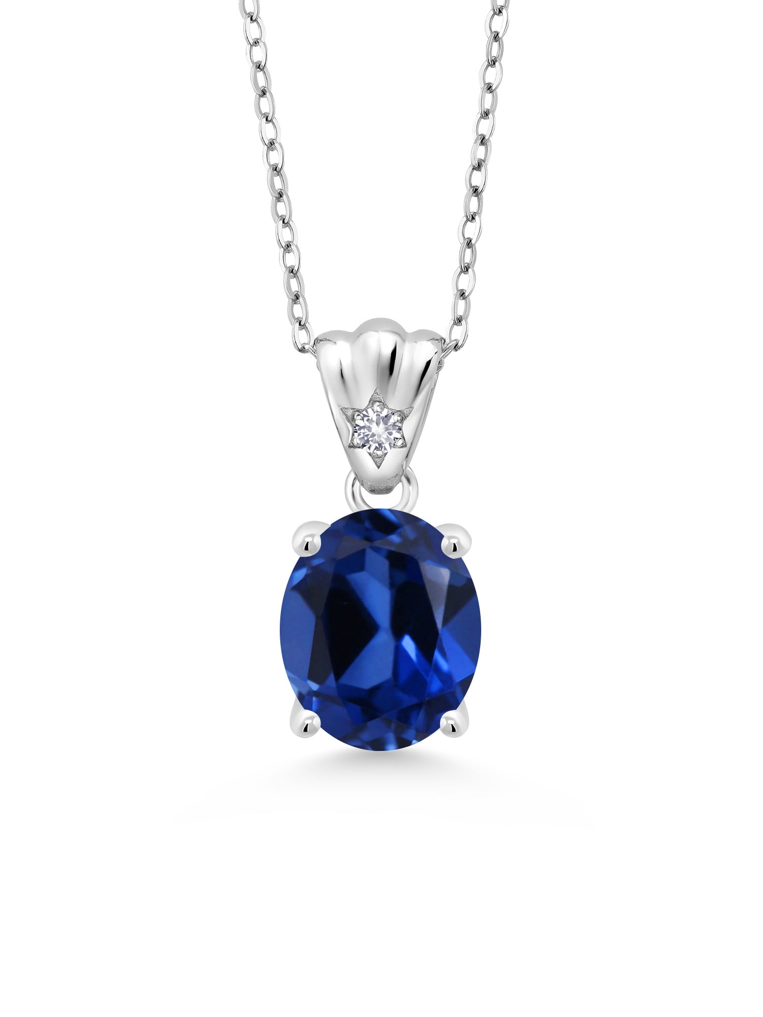 Gem Stone King 5.04 Ct Blue Created Sapphire White Created Sapphire 925  Sterling Silver Pendant
