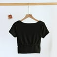 thumbnail image 6 of ZZwxWA 2025 Women's Short Sleeve Square Neck Crop Top Summer Cropped Tees Solid Color Lightweight Blouse, 6 of 6