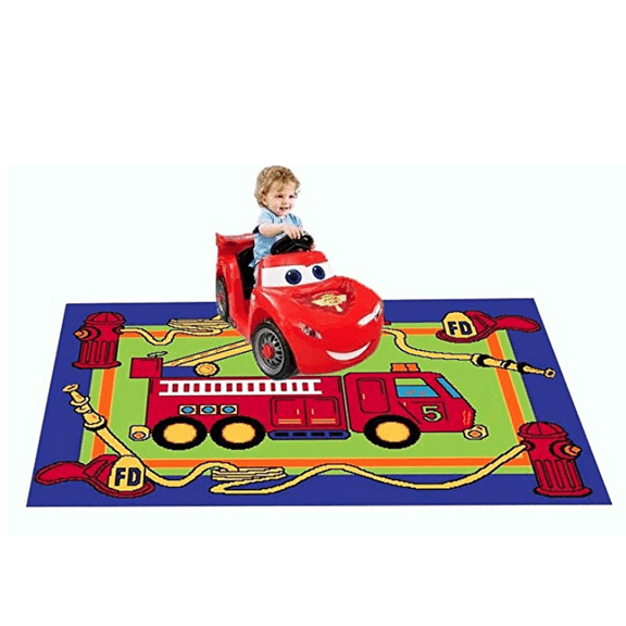 Fire Fighting TruckArea Rug 5' x 7' Children Area Rug for Playroom & Nursery - Non Skid Gel Backing (59" x 82")