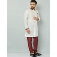 thumbnail image 3 of eloria Men's Trendy Indian Traditional White & Maroon Silk Blend Solid Sherwani With churidar, 3 of 8