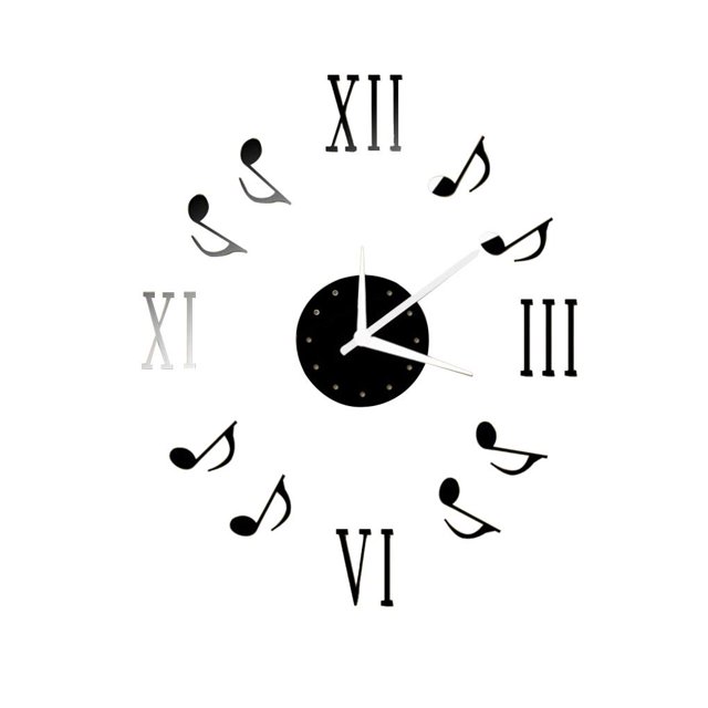 Etiqueta engomada del espejo de la nota de la música reloj DIY calcomanías con espejo de acrílico reloj de pared decoración de la habitación del hogar papel tapiz Advancent JJ11072-02