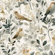 Peel and Stick Wallpaper Watercolor Birds Leaves Wildflowers Neutral Tones 24in x 118in Contact Paper Removable Self Adhesive Wall Mural Wall Decor for Bedroom Kitchen Cabinets