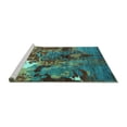 thumbnail image 2 of Ahgly Company Machine Washable Indoor Square Oriental Turquoise Blue Industrial Area Rugs, 6' Square, 2 of 4