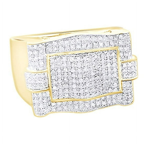 White Cubic Zirconia Cluster Wedding Band Ring For Men's In 14k Yellow Gold Over Sterling Silver (0.91 Cttw)