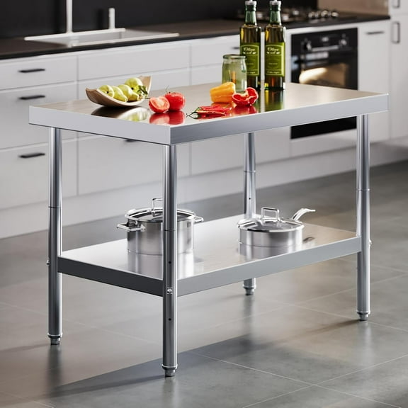 GLITSTAR 30x48in Stainless Steel Table, Kitchen Prep Table with Adjustable Undershelf, NSF Certified Metal Surface for Restaurant, Home Kitchen