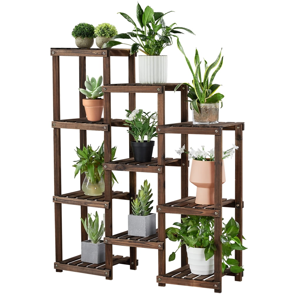 yaheetech 7-tier tall flower stand plant stand with 10 platforms large  capacity multi-layer shelves indoor ourdoor, brown