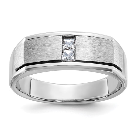 Auriga Fine Jewelry 14K White Gold Men's Polished Antiqued and Satin 1/10 Carat Diamond Ring