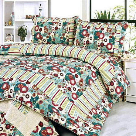 Dianthe 3 Piece Full/Queen Floral Vermicelli Patchwork Quilt Set Full/Queen