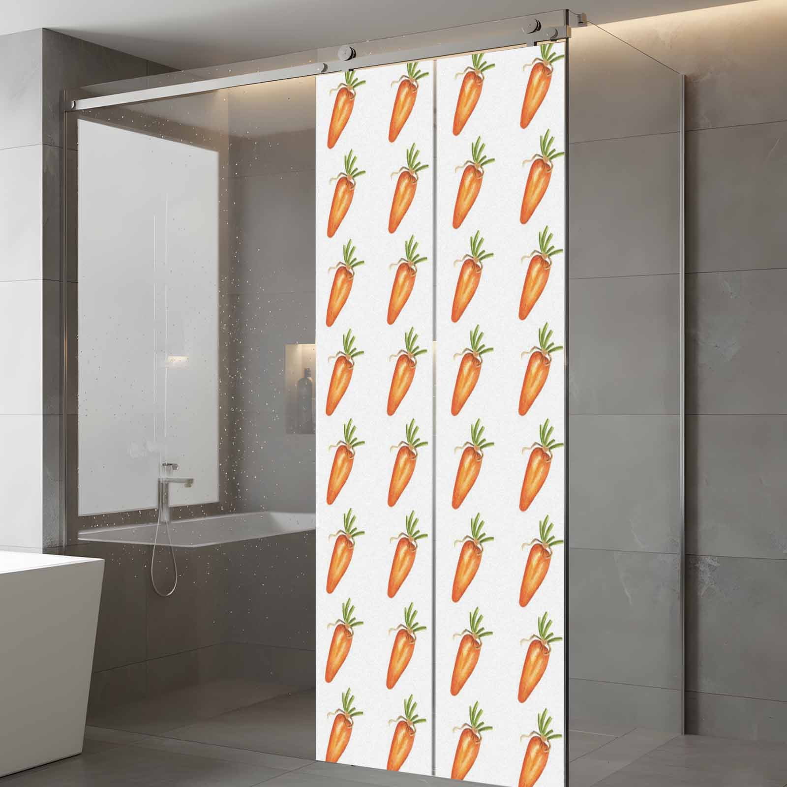 Easter Carrot Window Privacy Film, Vintage Oil Painting Country Orange Carrots Plant Frosted Glass Window Clings Static Cling UV Heat Blocking Reusable Door Sticker for Bathroom 23.6 x 59 Inch