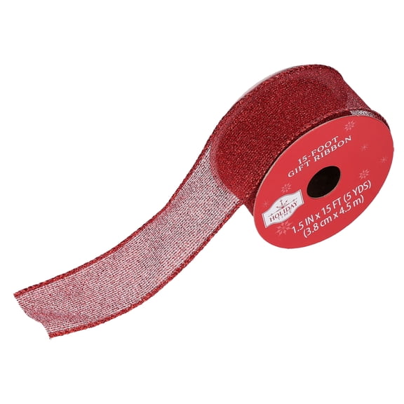Red Sheer Glitter Wired Edge Christmas Ribbon, 1.5" x 15', by Holiday Time