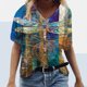 thumbnail image 2 of Camisetas de Cuello en V para las Mujeres Más Talla Impresa de Verano, Suelta Casual Camiseta de Manga Corta para Todas las Estaciones, 2 of 4
