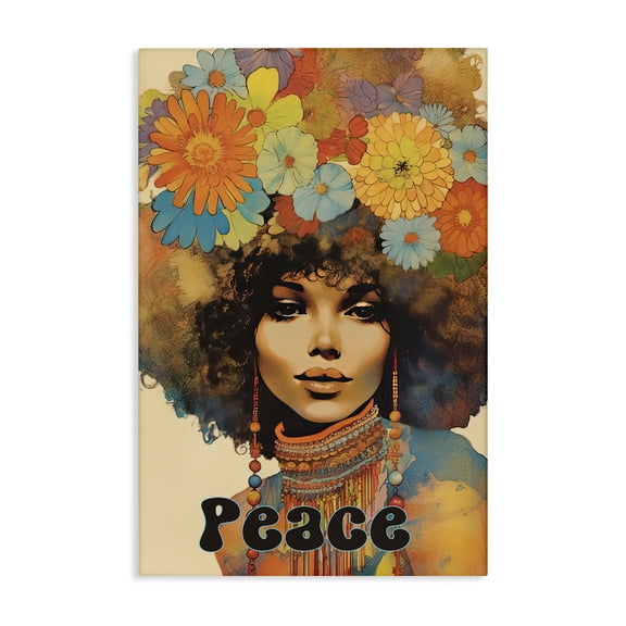 Peace Groovy Afro Girl Canvas Wall Art, design by Sasha