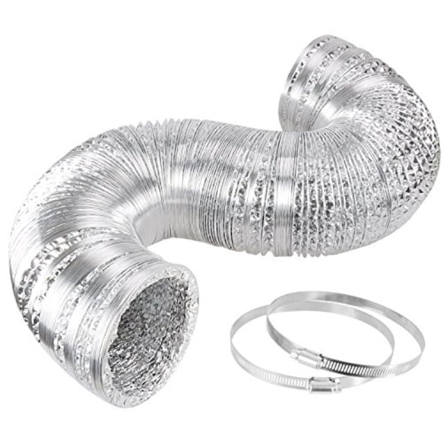 4in 8ft HYDROWE Dryer Vent Hose Flexible 4 Inch 8 Feet PVC Aluminum Foil Ducting Dryer Vent Hose for HVAC Ventilation with 2 Clamps 