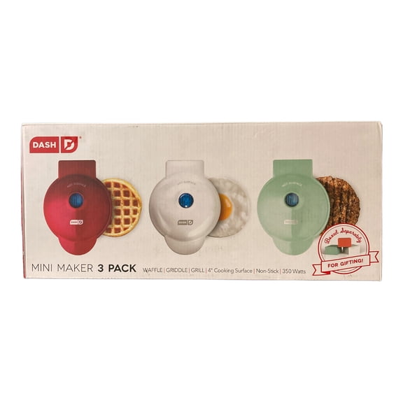 Dash MINI Maker 3-Piece Griddle, Waffle, and Grill 3-piece Set in Red/Black/White