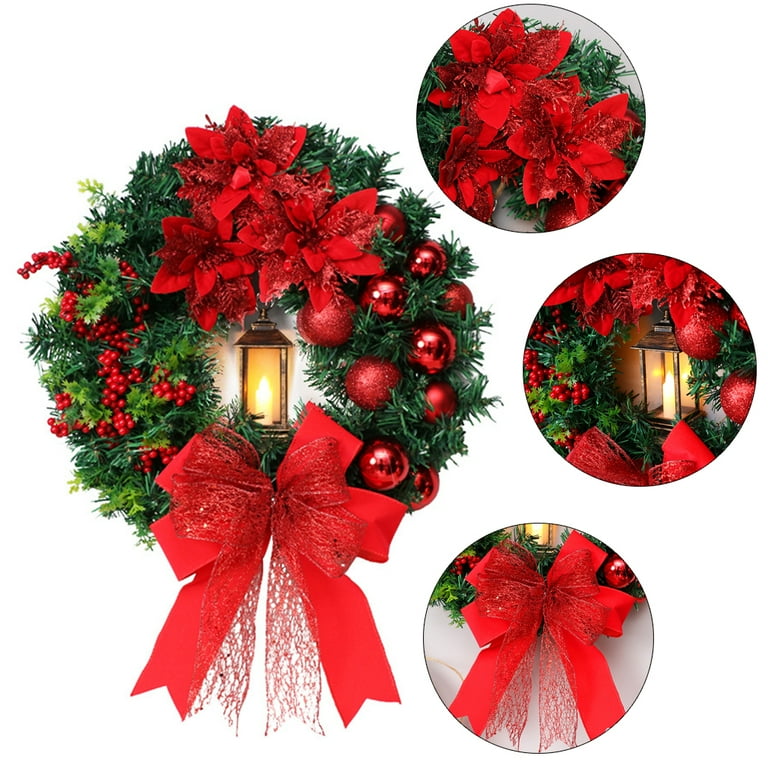 16 Inch Christmas Wreath with Center LED Candle Light