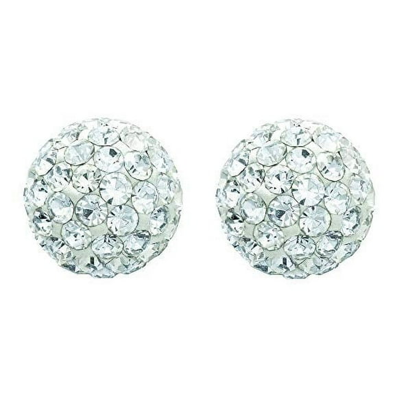JewelStop 14K Yellow Gold 8.0mm Shiny Ball Earrings, White Stone