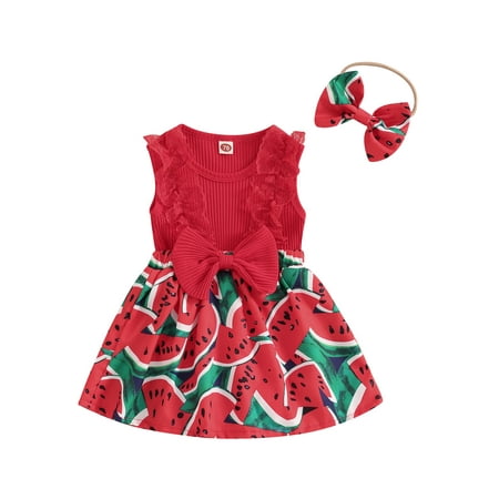 

ESASSALY Baby Girls Rompers Sunflower/Watermelon Clothes with Headband