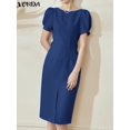 thumbnail image 2 of VONDA-vestido de oficina elegante para mujer, vestido Midi informal de manga larga, Color liso, para verano, 2024, 2 of 5