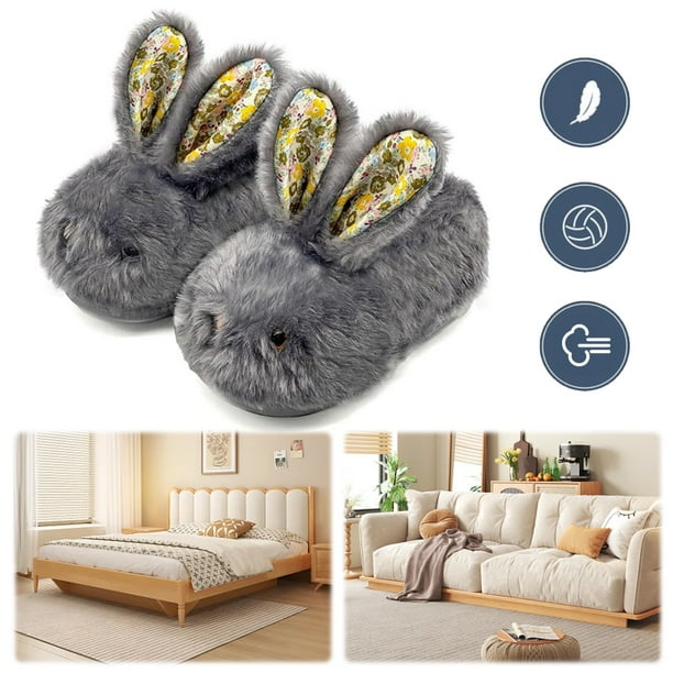 Pantuflas Conejo Borrosas Felpa Lindas Cómodas Antideslizantes para Mujeres