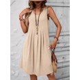 thumbnail image 2 of Women's Tea Length Round Neck Waist Sundresses Sleeveless Dress for Summer Khaki S, 2 of 5