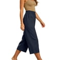 thumbnail image 4 of SHTXOZHI Elastic Waist Cropped Pants for Women Straight Leg Button Down Capris Casual Dressy Pants with Pockets, 4 of 6