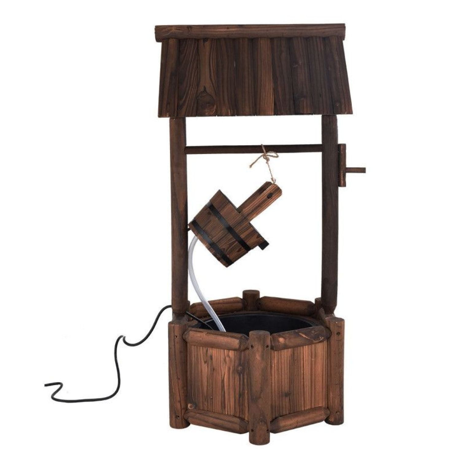 Wishing Well Fountain Outdoor, Fir Wood Water Feature with Electric Pump, Garden Decor for Patio Backyard