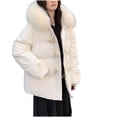 thumbnail image 2 of Parkas de manga larga para mujer, con capucha, doble bolsillo y hebilla de cuerno de toro, de moda, de algodón, 2 of 3