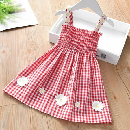 

Little Girl Summer Sleeveless Daisy Plaid Halter Princess Sundress