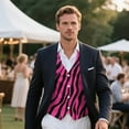 thumbnail image 3 of Yuyamidu Pink Zebra Stripe Men's Slim Fit Suit Vest Waistcoat with 3 Pockets for Business Formal Wedding Prom and Casual Tuxedo Wear Size S, 3 of 7