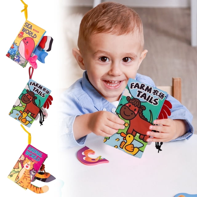 mfyjkho Libro sensorial de tela para educación temprana con colas resistentes al desgarro, actividad interactiva de tocar y tirar para un juego de desarrollo, paquete de 1