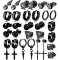 thumbnail image 1 of 15 pares de pendientes para hombre, kit de pendientes de acero inoxidable negro para hombre y mujer, joyería de piercing de moda, colgante de cruz., 1 of 2
