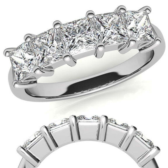 Auory Princess Cut Half Eternity Moissanite Engagement RIng for Women