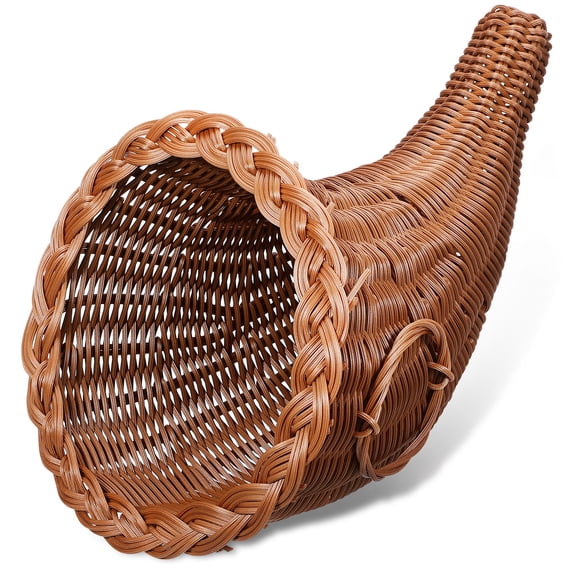 ETHZZLE Khaki Woven PP Cornucopia Basket for Multipurpose Storage, Home Organization and Decorative Use